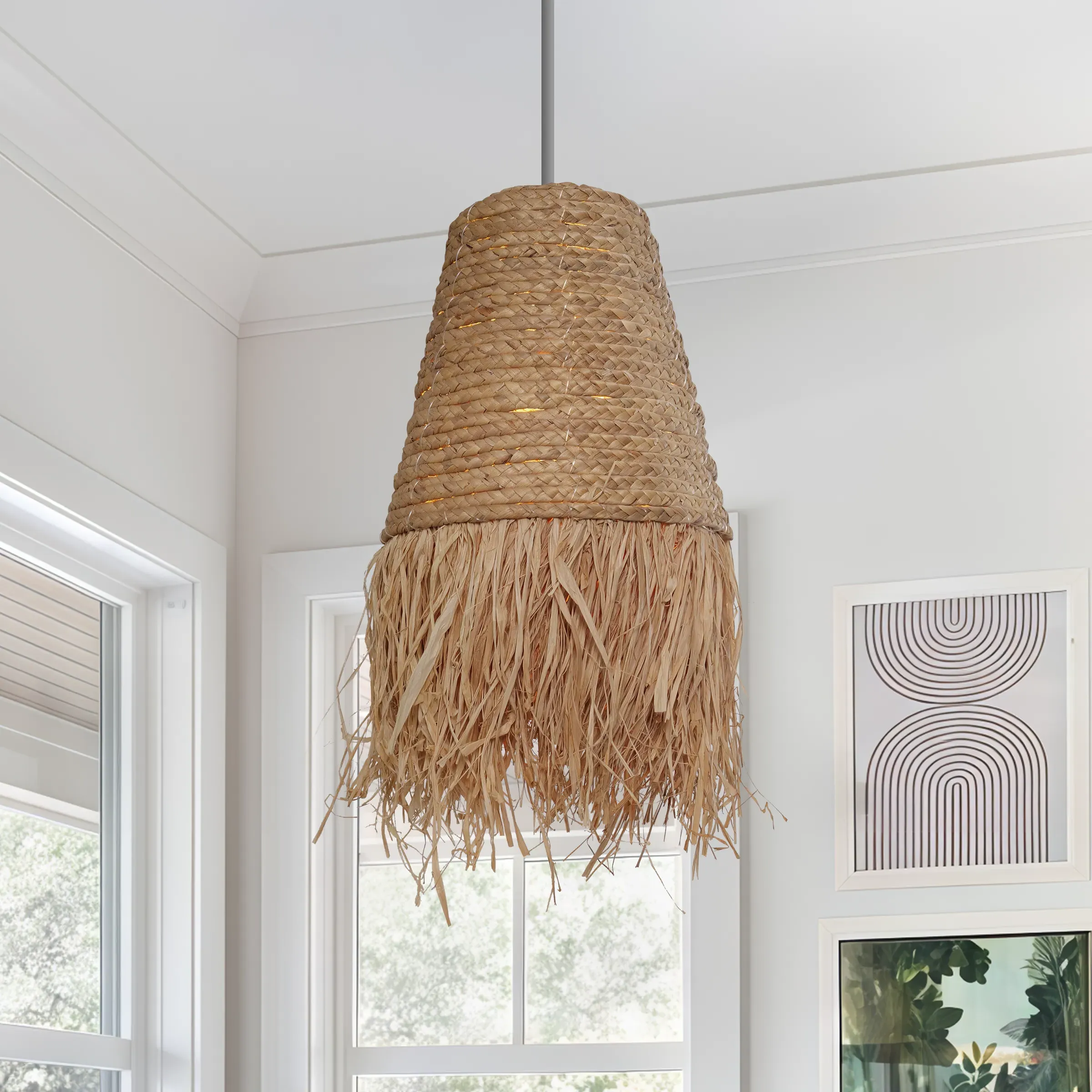 Woven Pendant Light with Grass Texture - Natural, Corn Rope & Raffia product