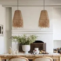 Woven Pendant Light with Grass Texture - Natural, Corn Rope & Raffia alternate view