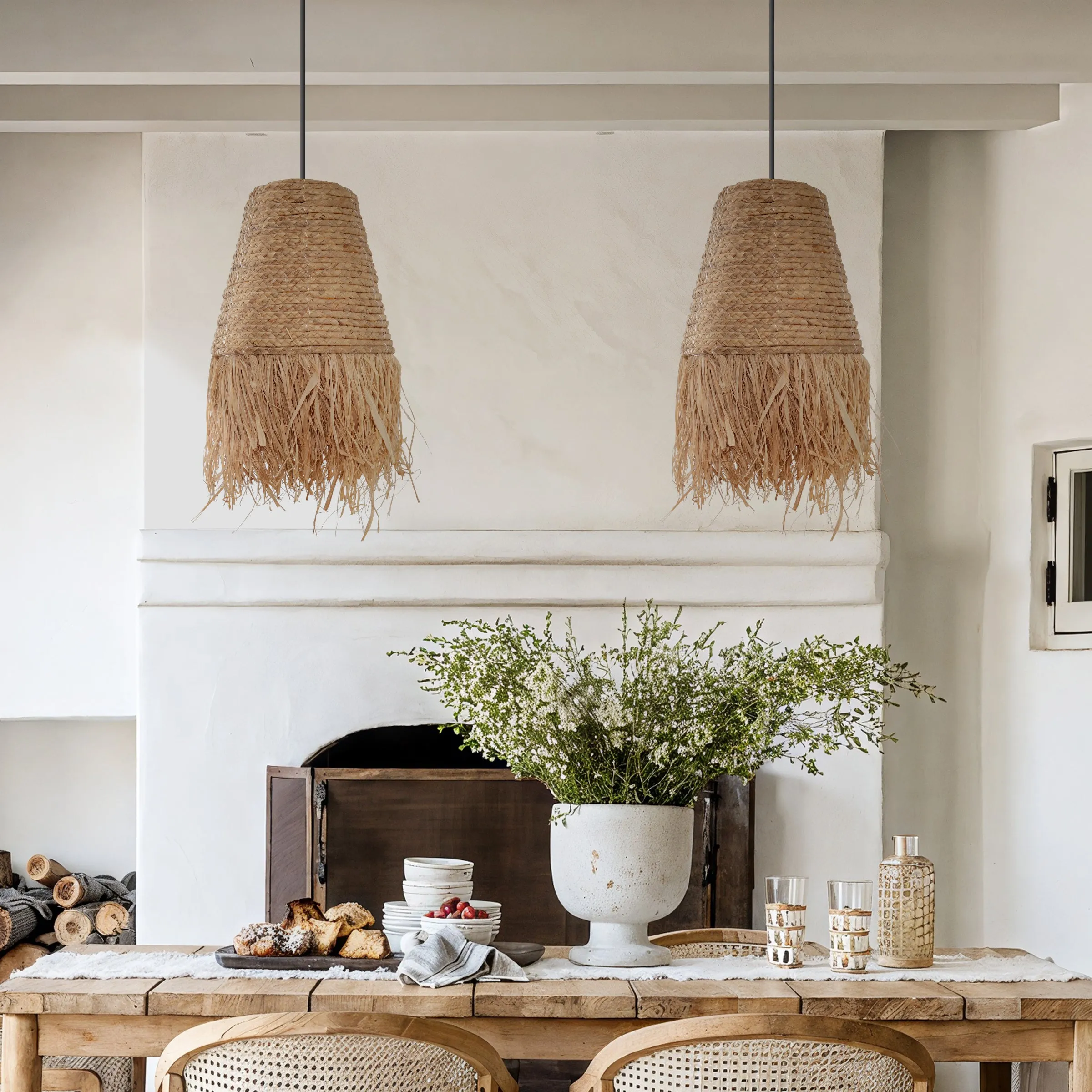 Woven Pendant Light with Grass Texture - Natural, Corn Rope & Raffia product
