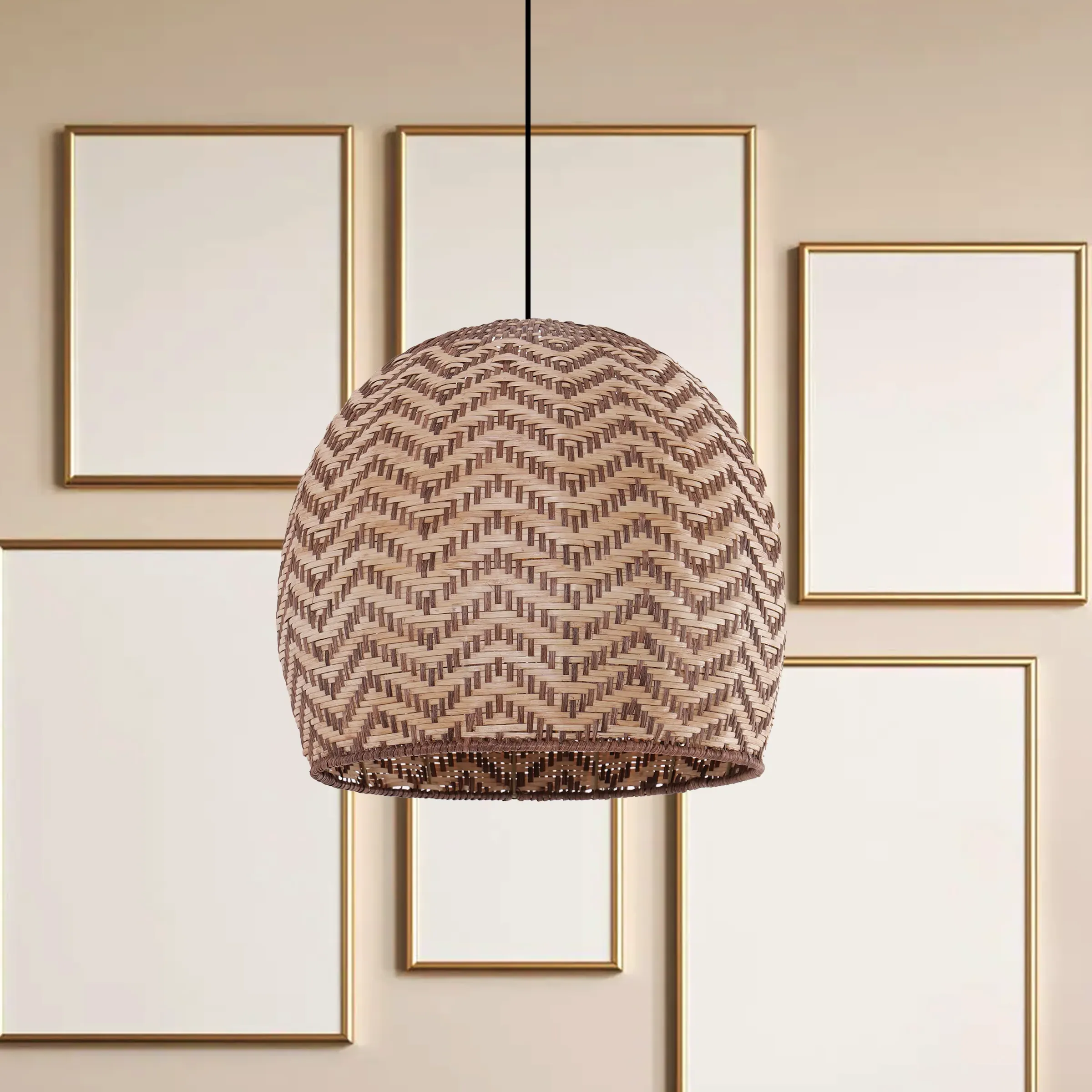 Woven Pendant Light with Wave Details - Natural, Rattan