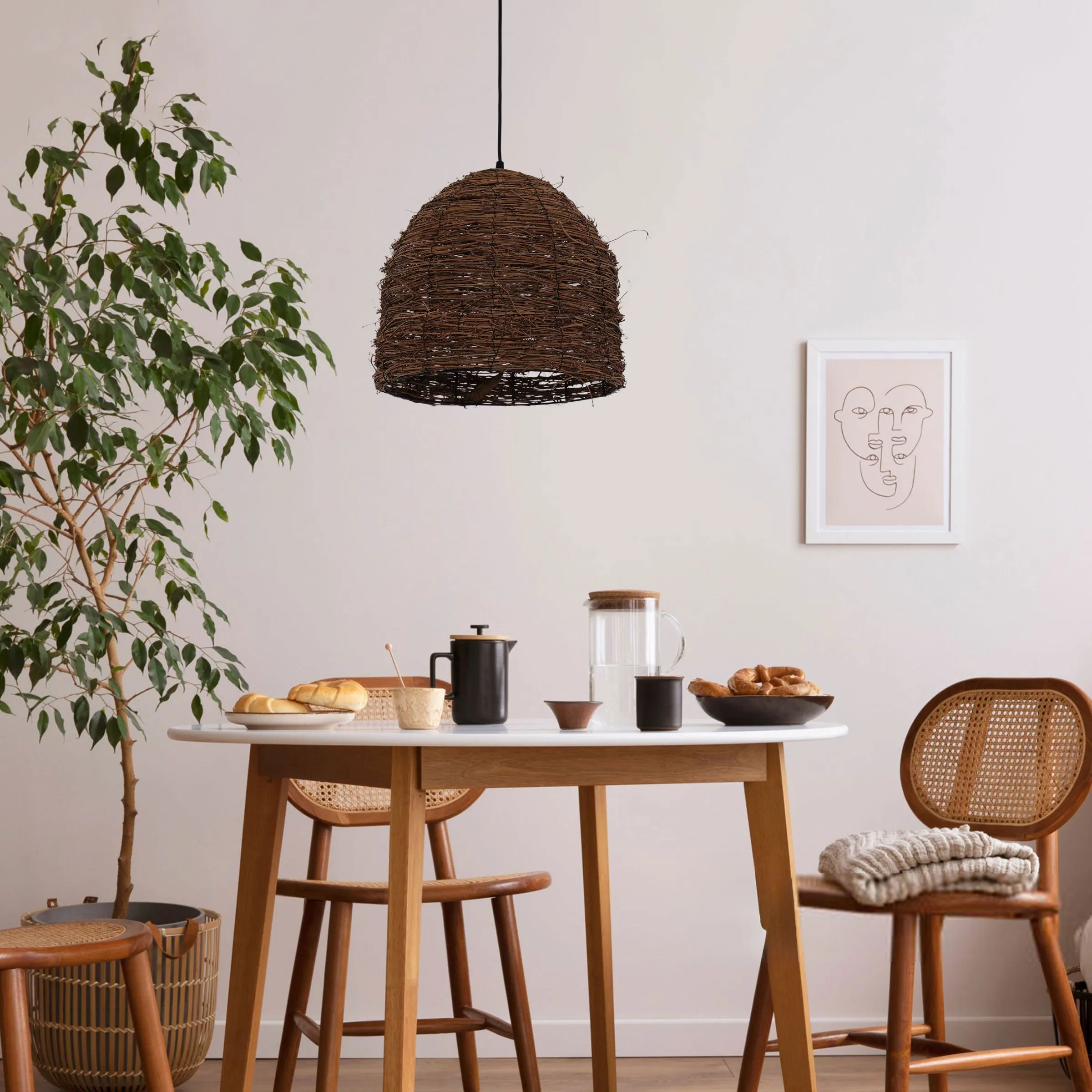 Woven Rattan Dome Pendant Light - Brown product