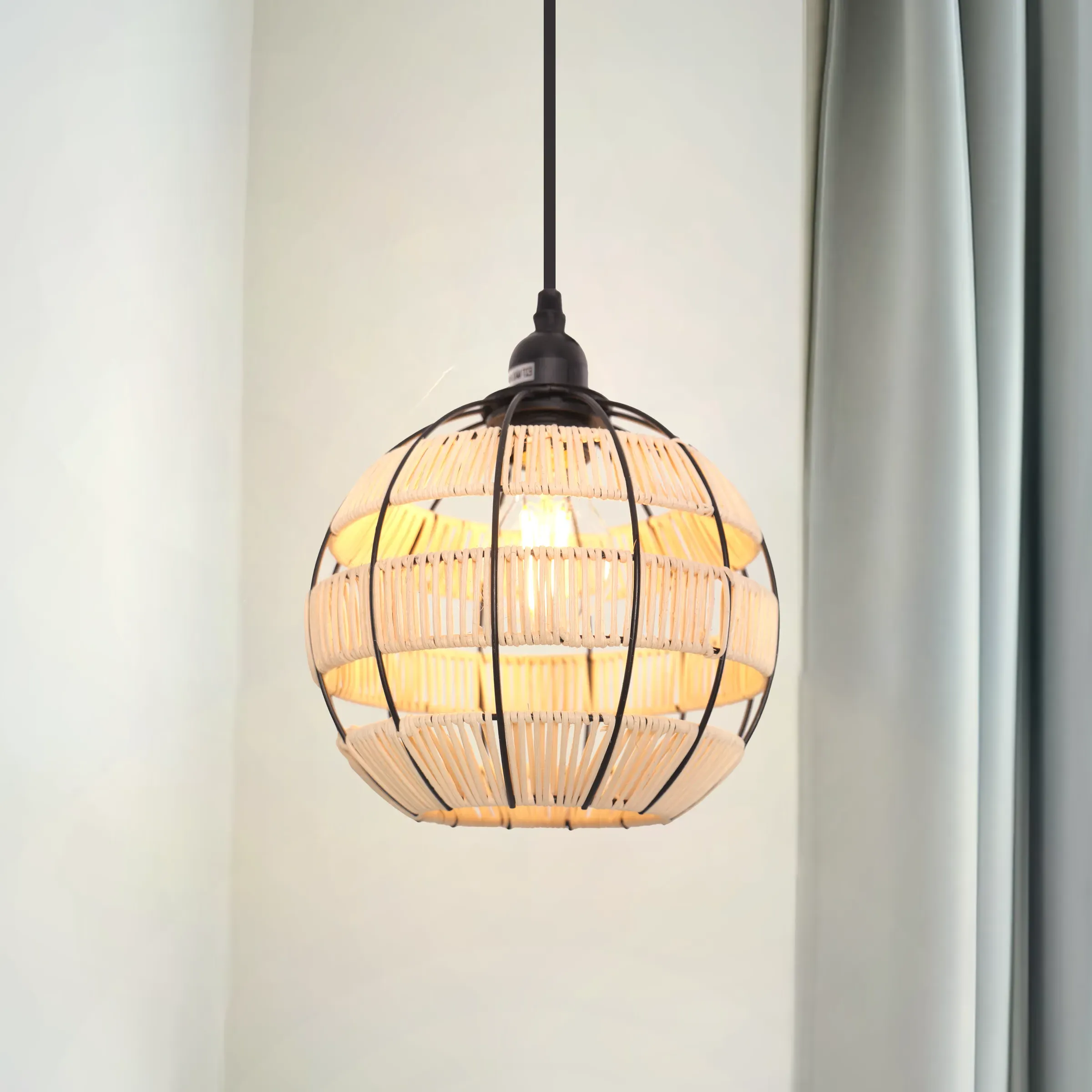Woven Rattan & Iron Pendant Light - Natural, Rattan product