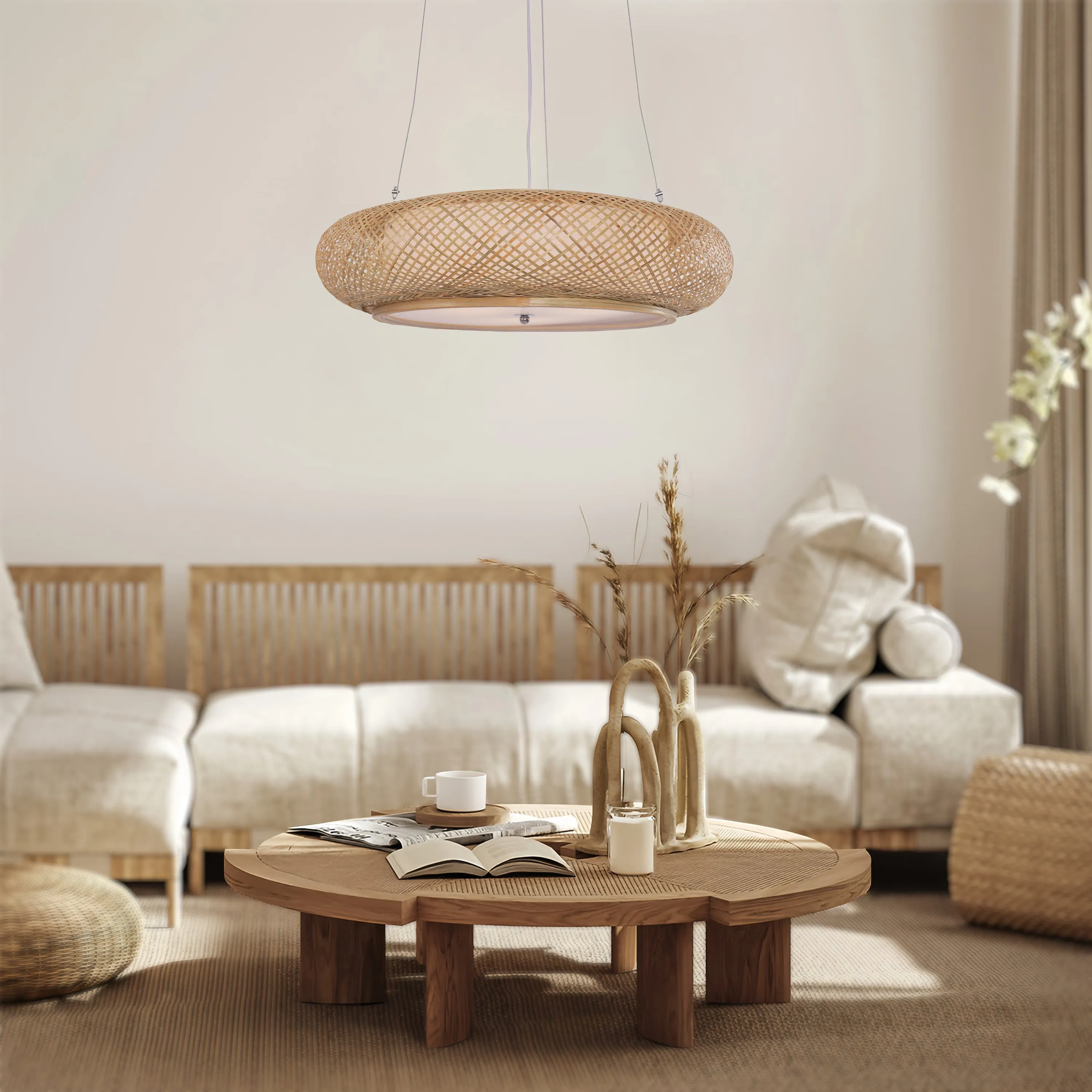 Woven Rattan Pendant Light Adjustable - Natural, Iron & Rattan product