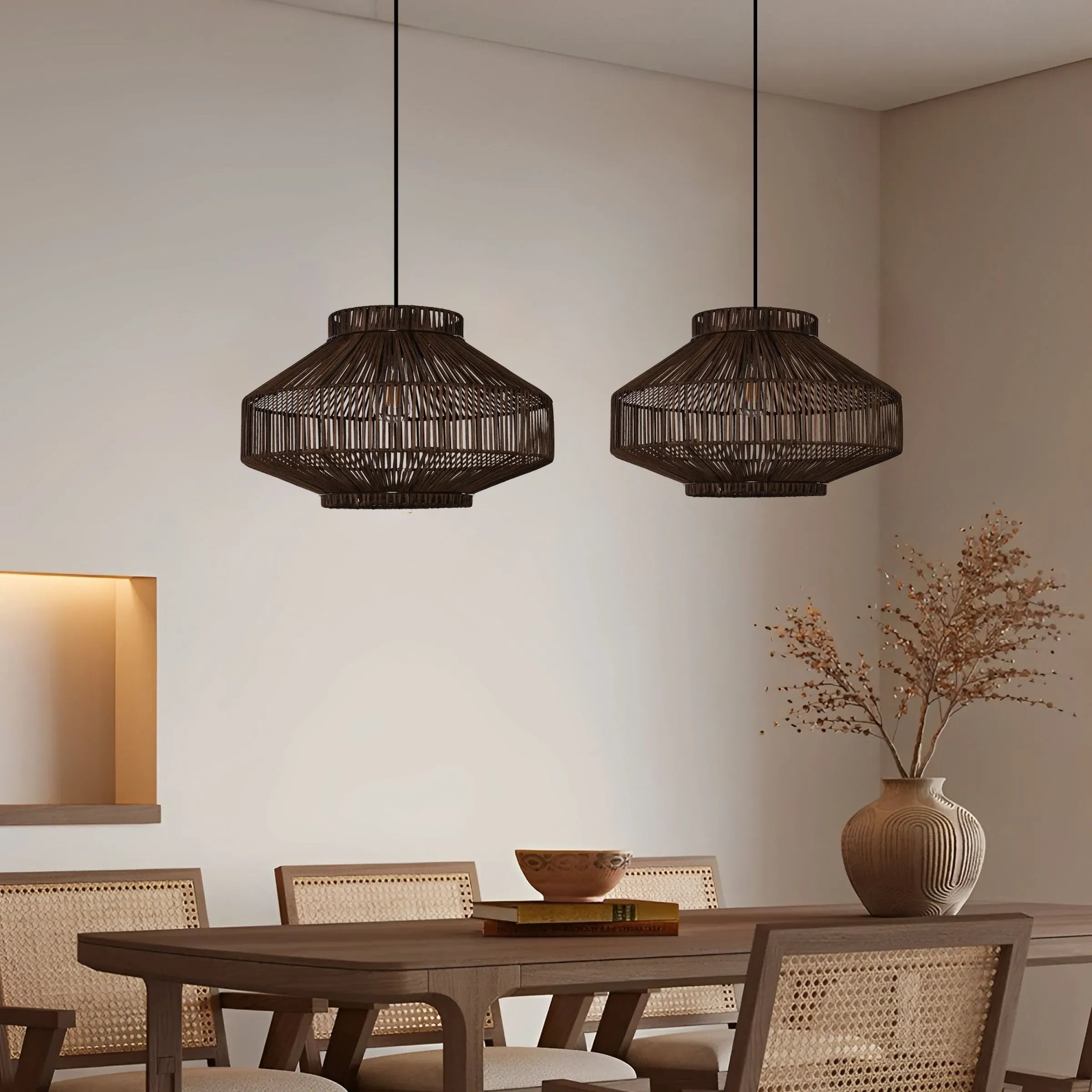 Woven Rattan Pendant Light - Brown, Rattan & Iron product