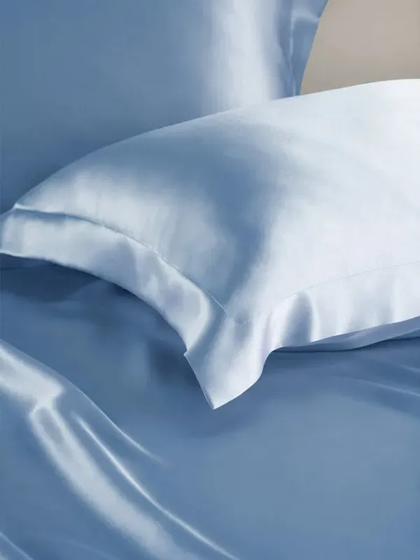 19 Momme Silk King Size Pillowcase Oxford Style - Ice Blue alternate view