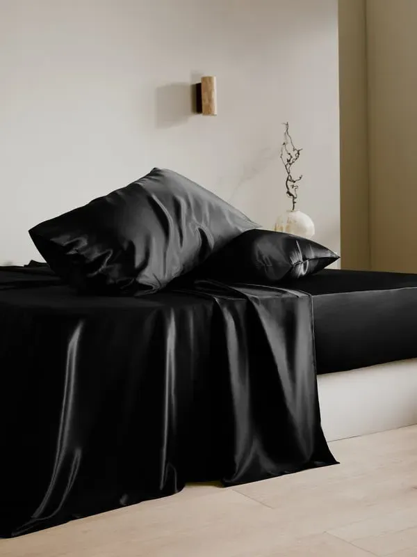 25 Momme Mulberry Silk King Size Flat Sheet - Black product