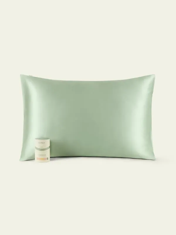 Camellia Oil Infused 19 Momme Silk Pillowcase Standard - Pale-Turquoise product