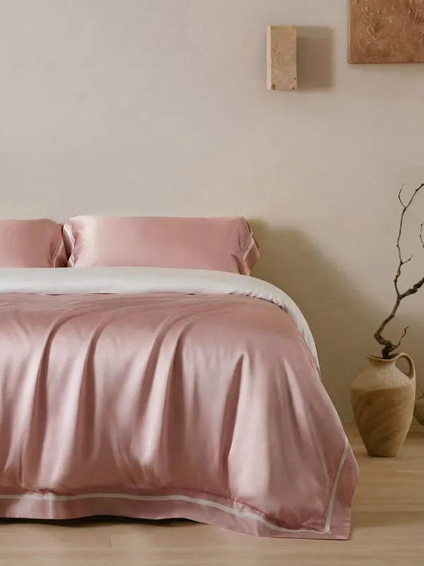 Essential Contrast-Trim Single Duvet Cover - Rosy Pink, Silk alternate view