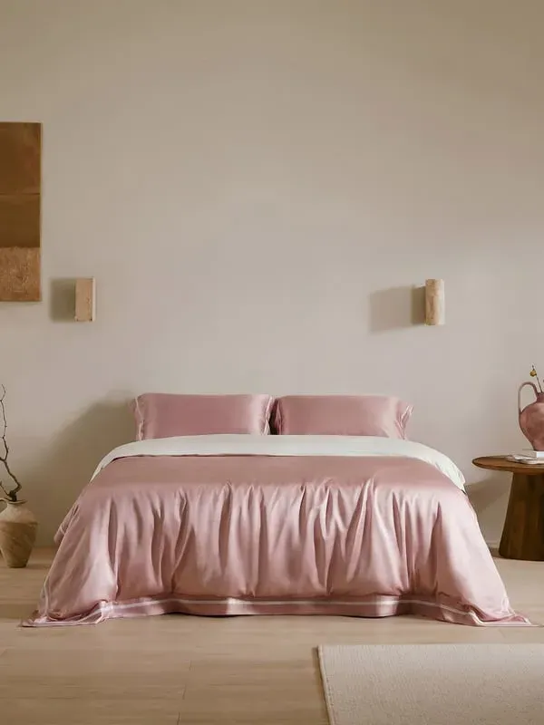 Essential Contrast-Trim Single Duvet Cover - Rosy Pink, Silk product
