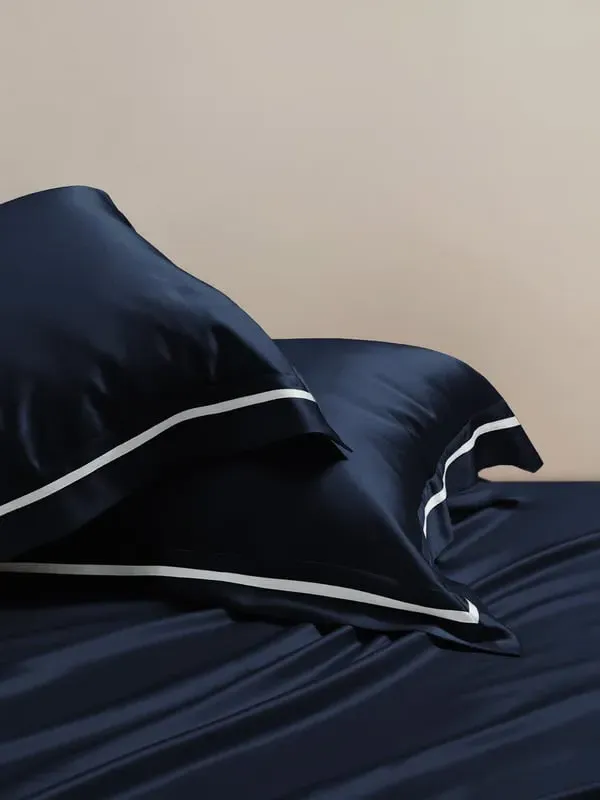 Essential Silk Contrast-Trim Square Pillowcase - Navy Blue, Silk product