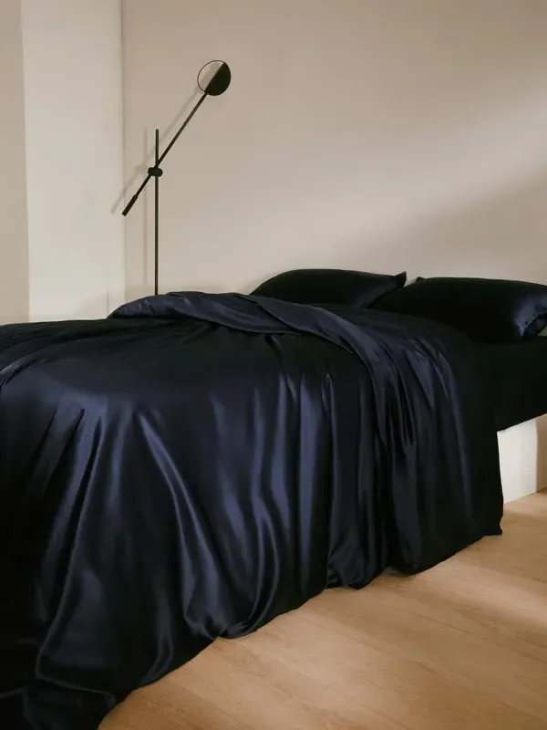 King Size Silk Fitted Sheet - Navy Blue alternate view