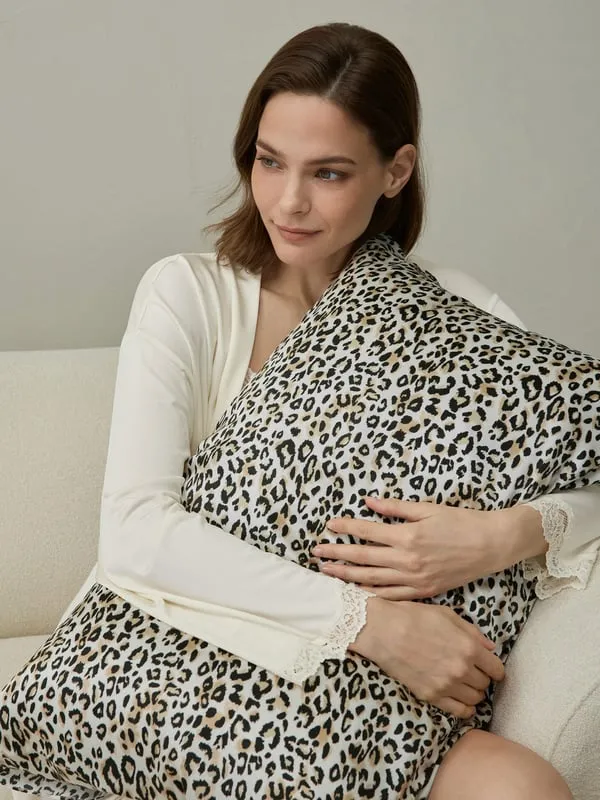 Leopard Print King Size Silk Sleep Set - Dawn Leopard, Mulberry Silk alternate view