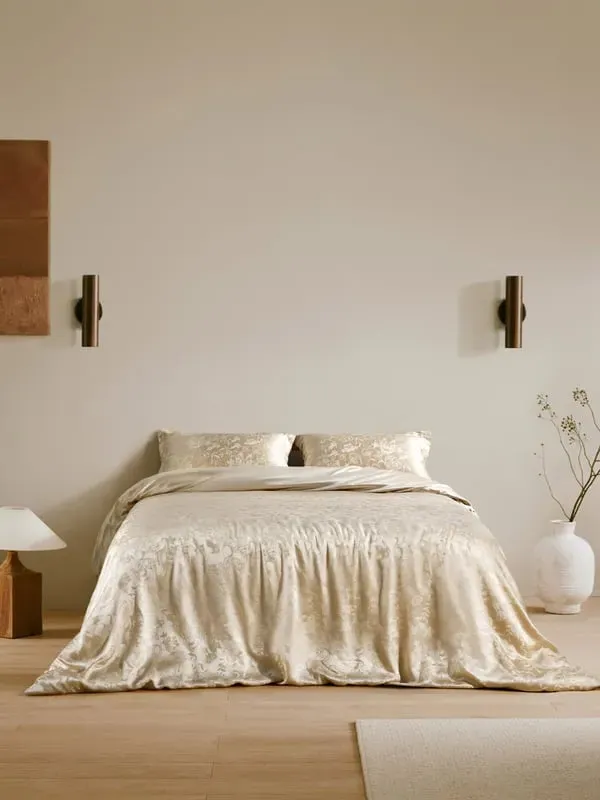 Lily Jacquard Silk Bedding Set - Gravel Gold, Mulberry Silk product