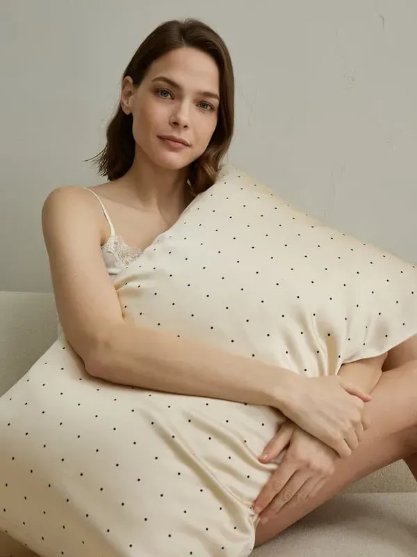 Mulberry Silk Polka Dot Pillowcase - Champagne product