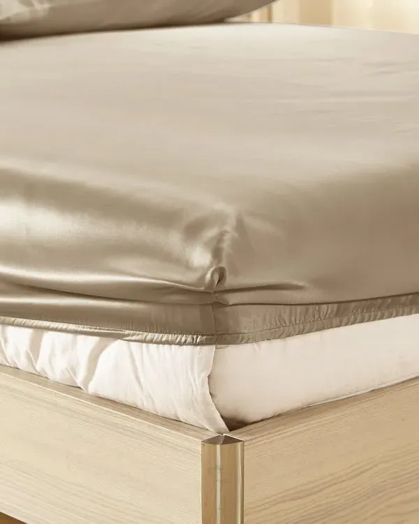Real Silk Fitted Sheet King Size - Taupe, Mulberry Silk alternate view