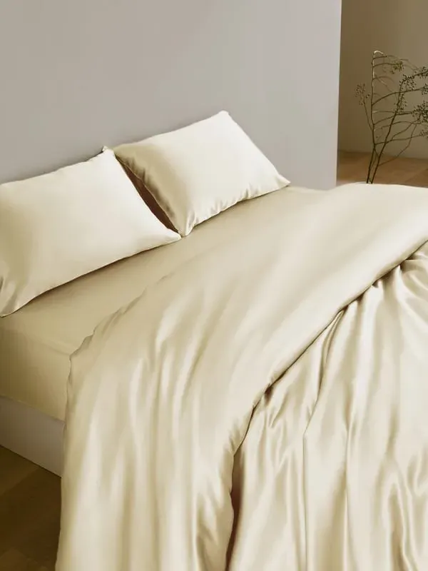 Seamless Silk Fitted Sheet Single 19 Momme - Lily White alternate view