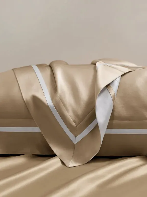 Silk Bedding Set with Contrast-Trim - Taupe alternate view