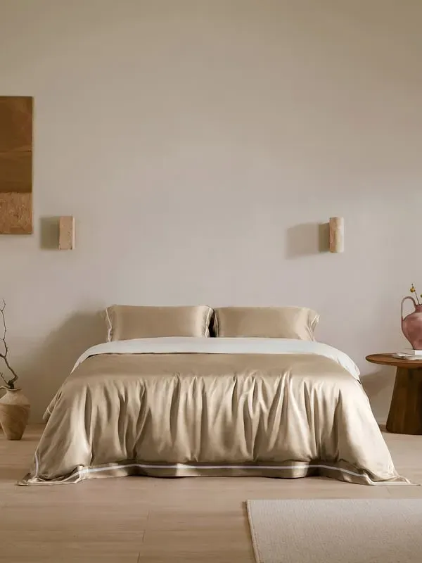 Silk Bedding Set with Contrast-Trim - Taupe product