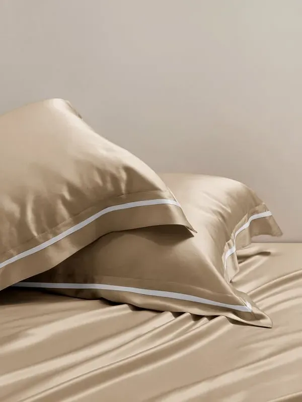 Silk Contrast-Trim King Size Pillowcase - Taupe product