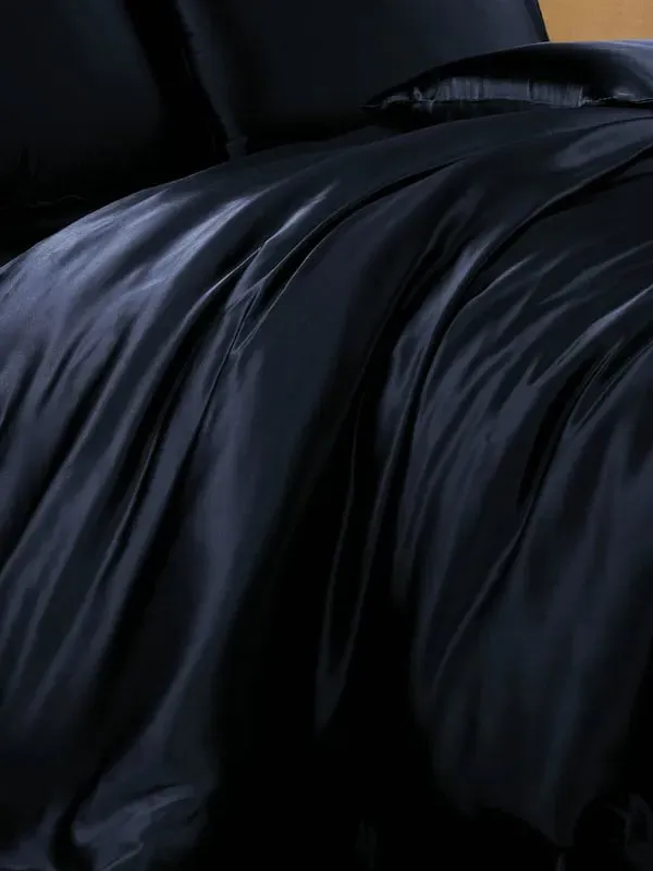 Silk Double Duvet Cover Temperature Regulating - Navy Blue, Silk alternate view