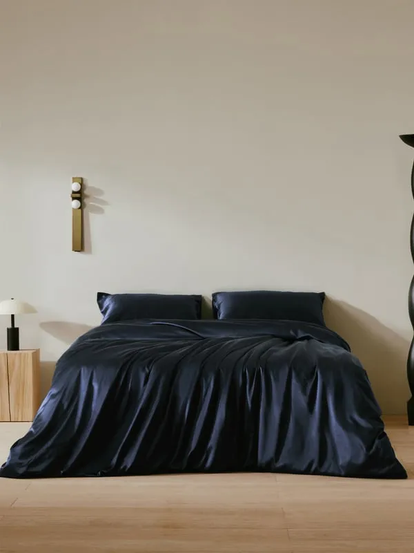 Silk Double Duvet Cover Temperature Regulating - Navy Blue, Silk product