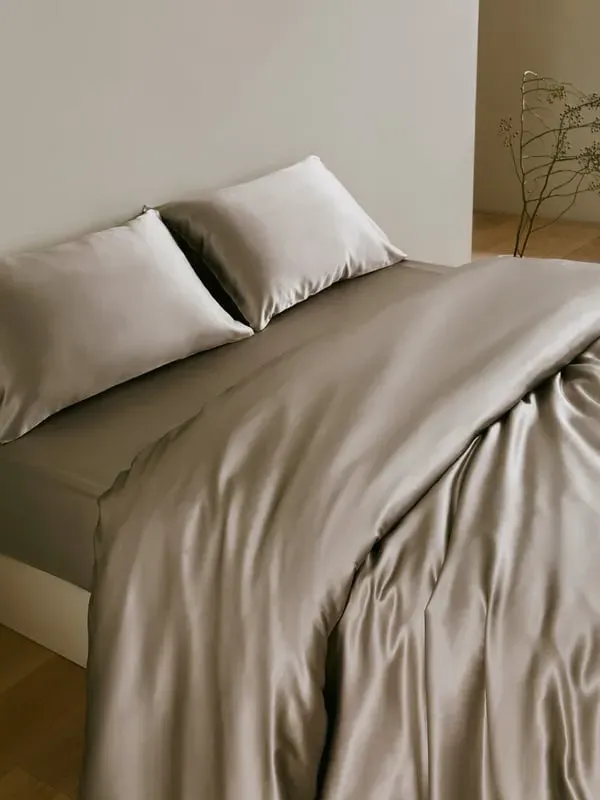Silk Double Fitted Bed Sheet - Silver Grey, Silk alternate view