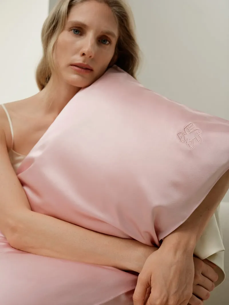 Silk Embroidered Envelope Pillowcase - Rosy Pink, Silk product
