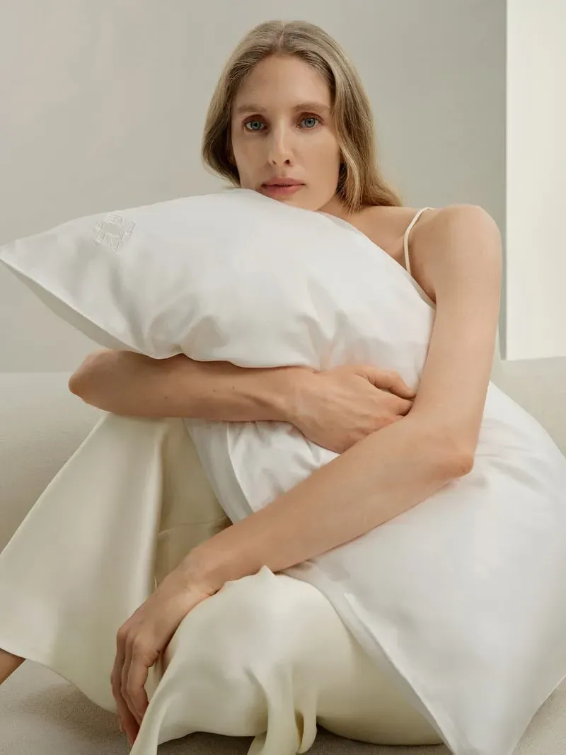 Silk Embroidered Standard Pillowcase - Natural White product