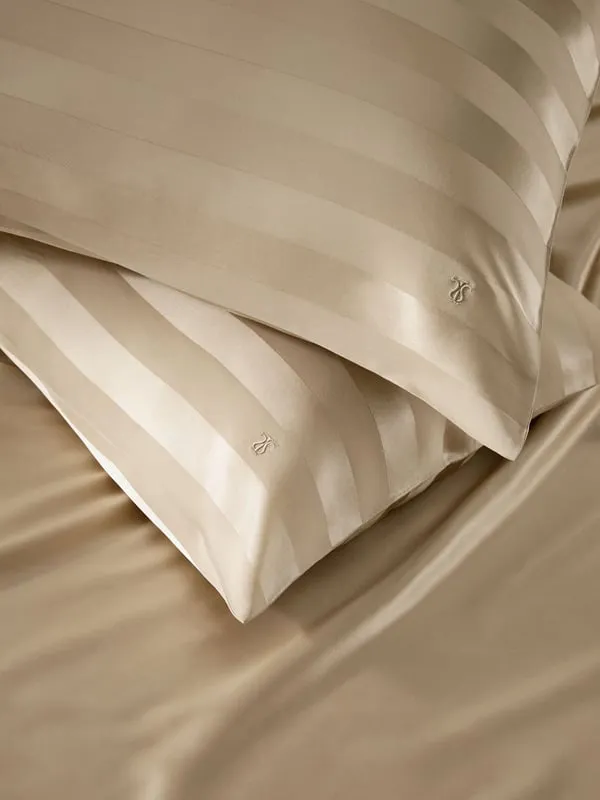 Silk Pillowcase with Wide Stripe Jacquard - Champagne alternate view
