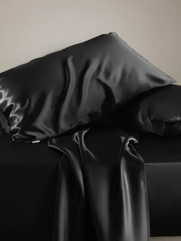 Single Fitted Bed Sheet 19 Momme Seamless - Black, Silk alternate view