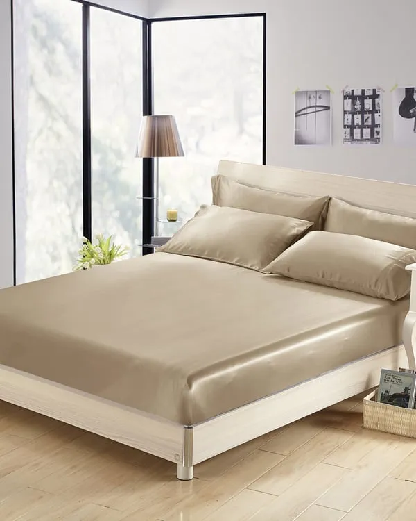 Single Silk Fitted Sheet 22 Momme Seamless - Taupe product