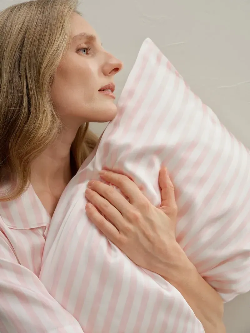 Striped Charmeuse Envelope Pillowcase Square - Light Rosy, Silk product