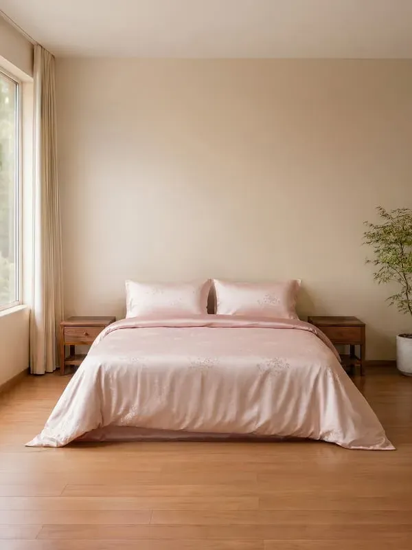 YING Silk Bedding Set with Jacquard Detailing - Cherry Blossom product