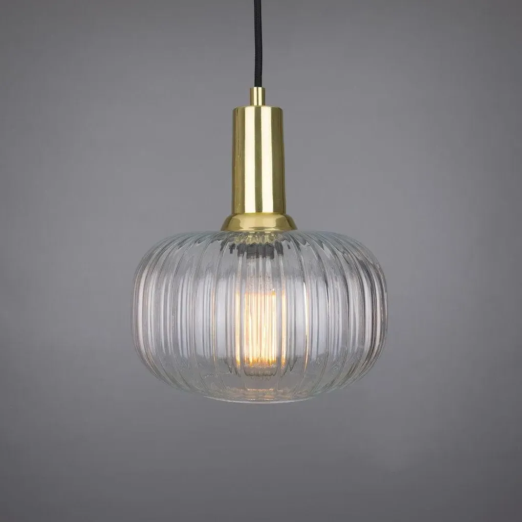 20cm Pendant Light with Reeded Glass - Brass image