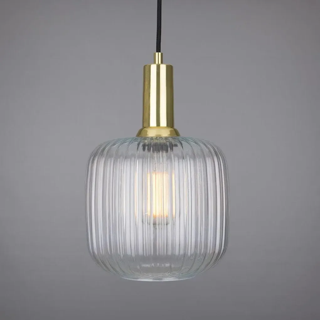 20cm Pendant Light with Reeded Glass - Brass image