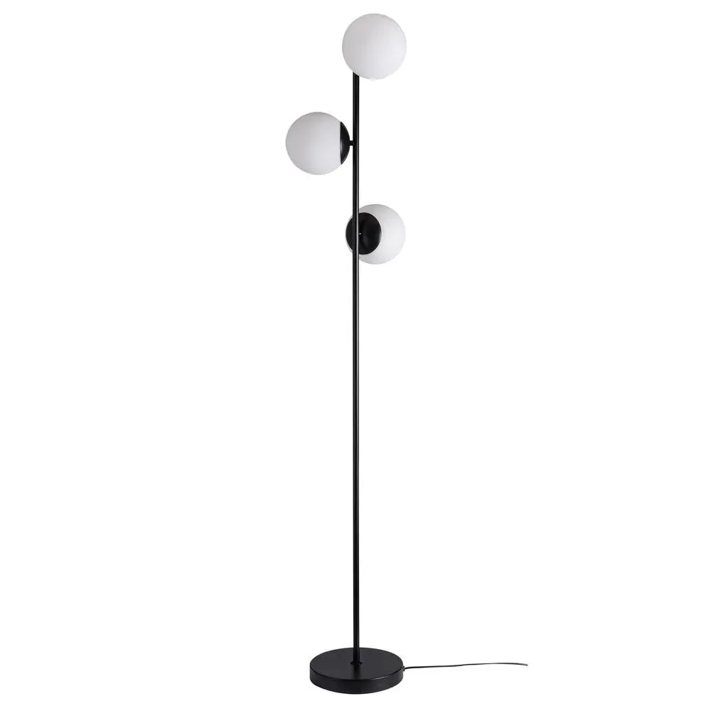 3-Globe Floor Lamp - Black, Metal Frame