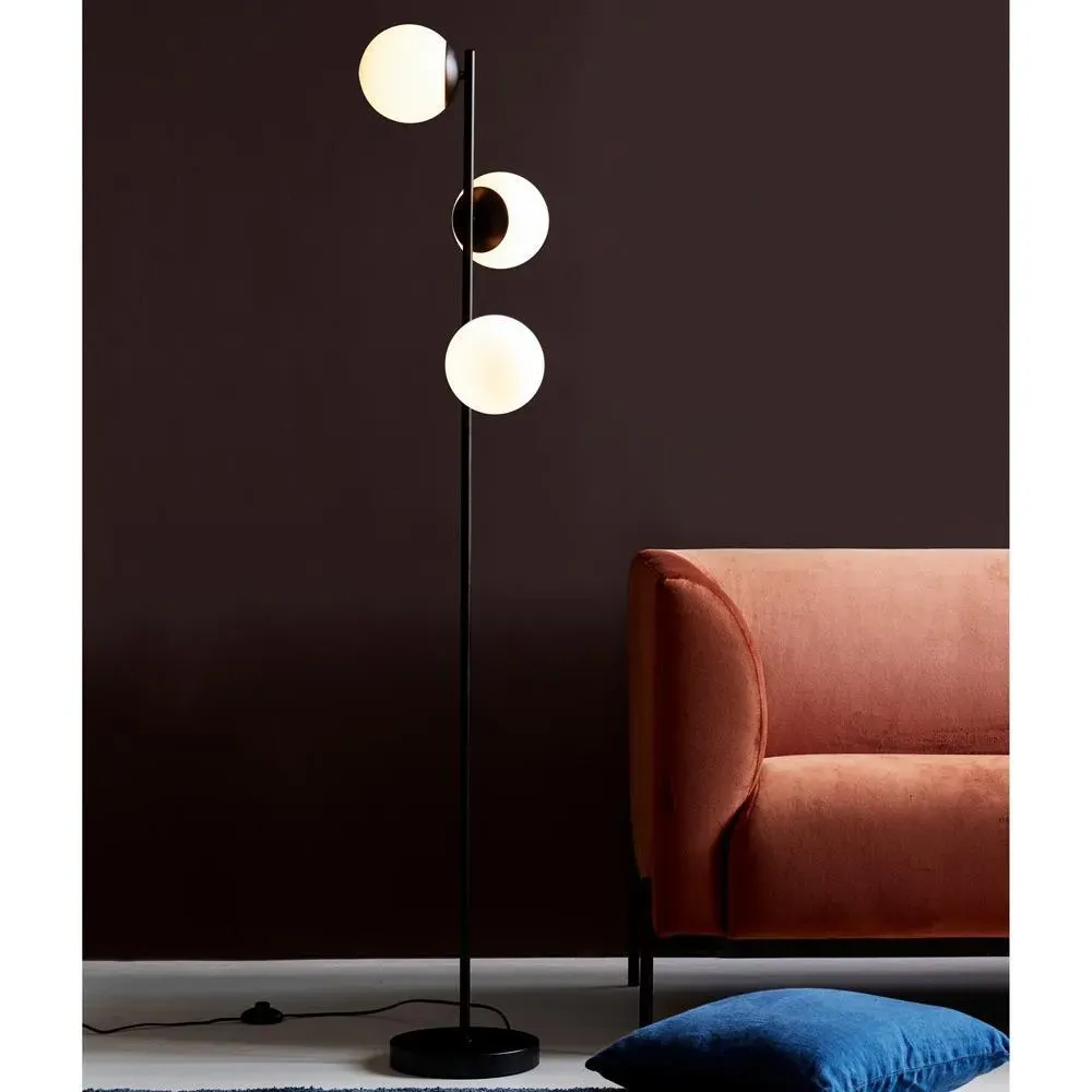 3-Globe Floor Lamp - Black, Metal Frame