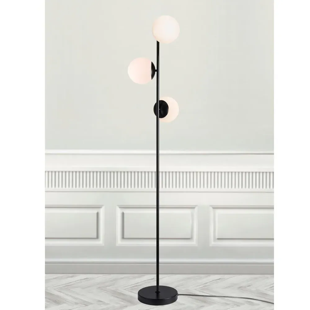 3-Globe Floor Lamp - Black, Metal Frame