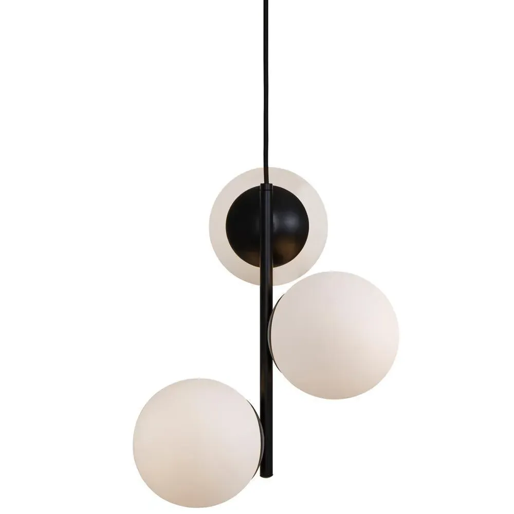 3-Light Pendant Light - Black, Glass