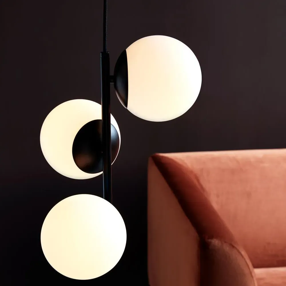 3-Light Pendant Light - Black, Glass image