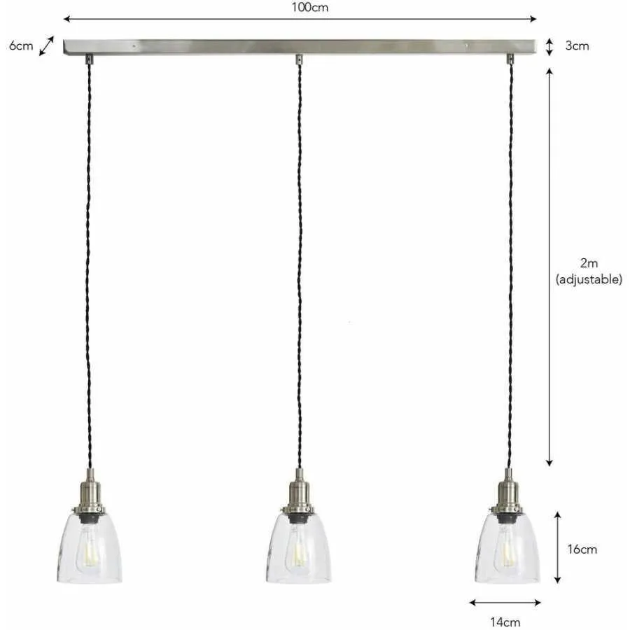 3-Light Pendant Light - Satin Nickel, Glass