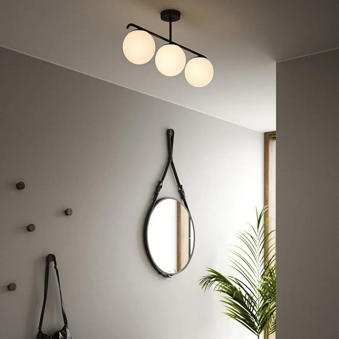 3-Light Semi-Flush Ceiling Light - Black, Brass
