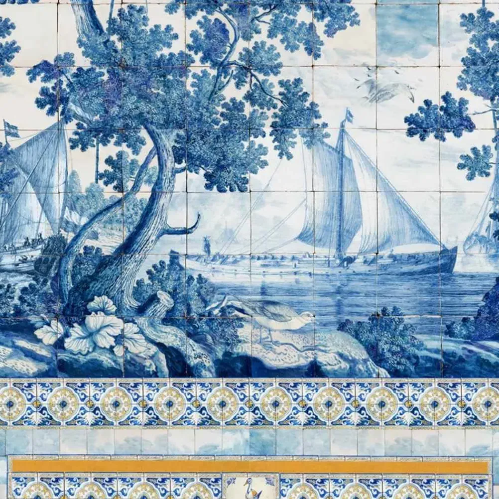 3-Roll Azure Mural Wallpaper - Blue