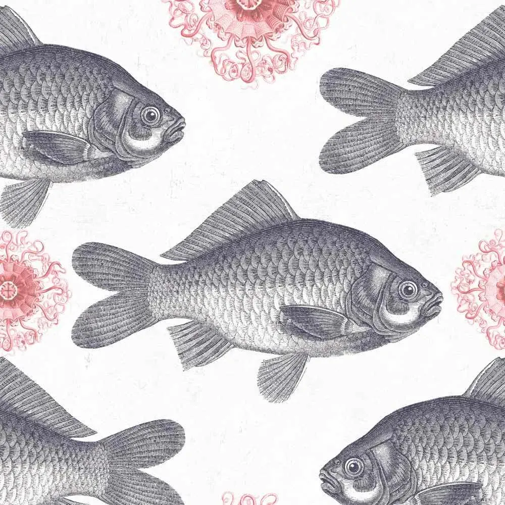 3-Roll Fish Wallpaper Set - Neutral, Paper