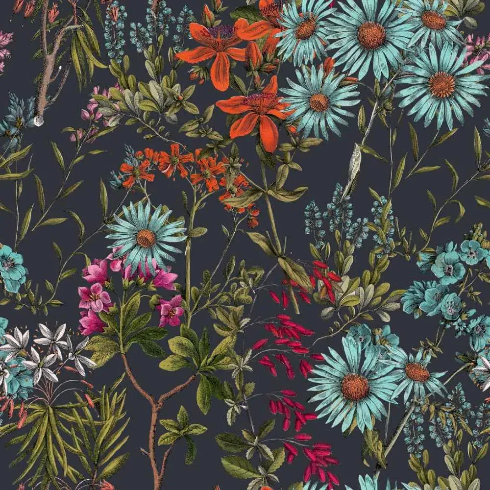 3-Roll Floral Wallpaper Set - Charcoal
