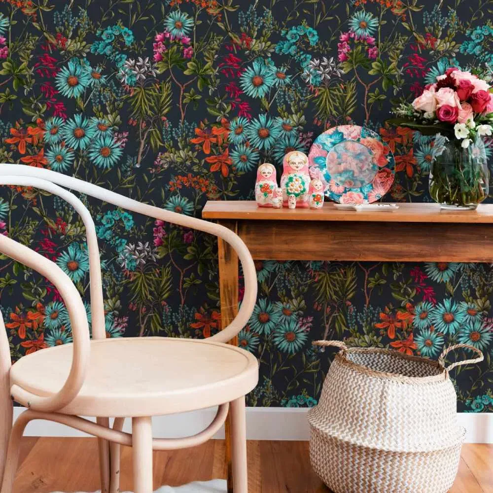 3-Roll Floral Wallpaper Set - Charcoal image