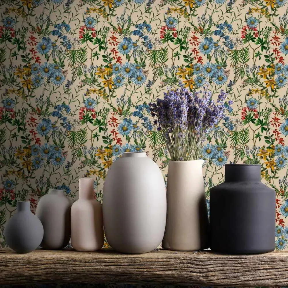3-Roll Floral Wallpaper Set - Taupe
