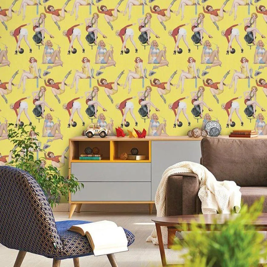 3-Roll Pin-Up Girls Wallpaper Set - Retro Print image