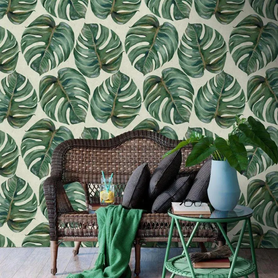 3-Roll Tropical Leaf Wallpaper Set - Green image