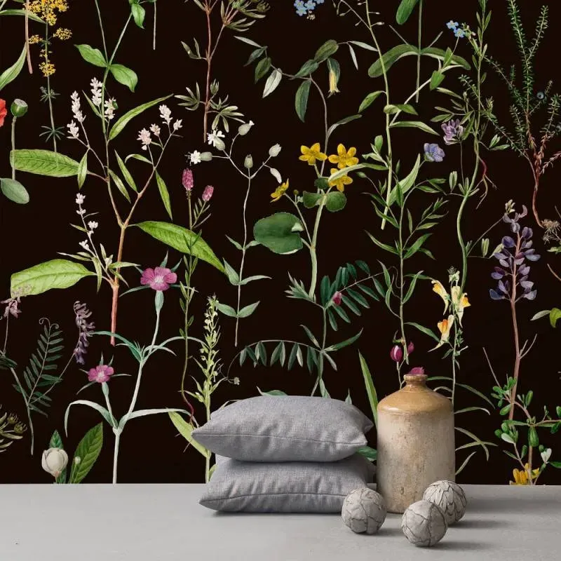 3-Roll Wallpaper Set - Anthracite, Floral